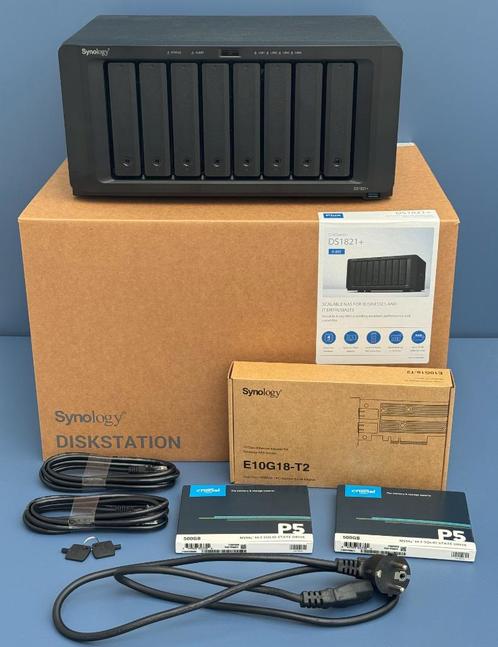 Synology DS1821+ NAS 112TB 2x10Gbit NIC 2x500GB SSD 8GB mem, Computers en Software, NAS, Zo goed als nieuw, Ophalen of Verzenden