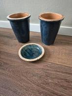 2 terracotta geglazuurde bloempotten., Tuin en Terras, Bloempotten, Ophalen of Verzenden, Zo goed als nieuw, Overige vormen, Terracotta