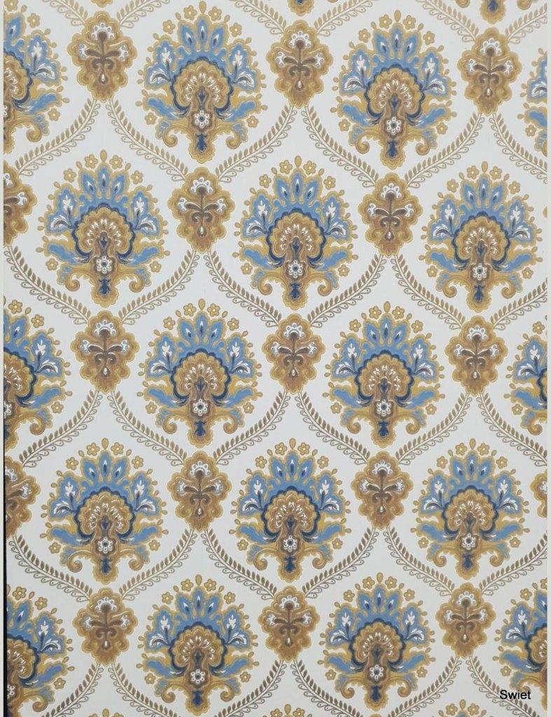 13997 behang barok blauw patroon retro bold design 70s swiet, Ophalen of Verzenden, 75 m² of meer, Bruin