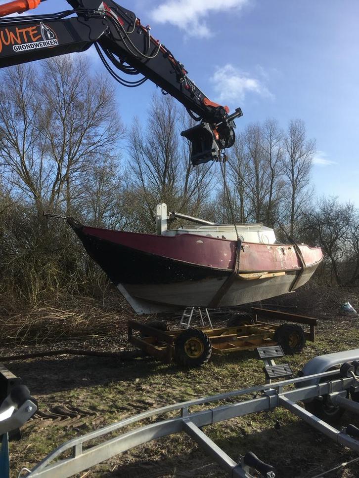 Grundel Platbodem - Opknapper!, Watersport en Boten, Kajuitzeilboten en Zeiljachten, Gebruikt, Tourjacht of Cruiser, Staal, 6 tot 9 meter