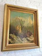 Antiek Olieverf Schilderij J.H.B.Koekkoek Botter in Storm, Antiek en Kunst, Ophalen of Verzenden