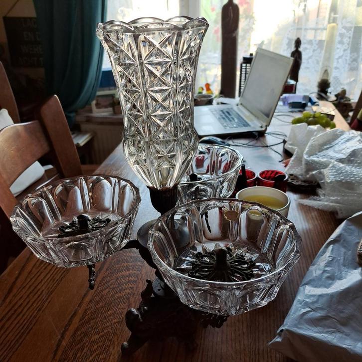 Kristallen vaas en schaaltje etagere  .s, Antiek en Kunst, Antiek | Vazen, Ophalen