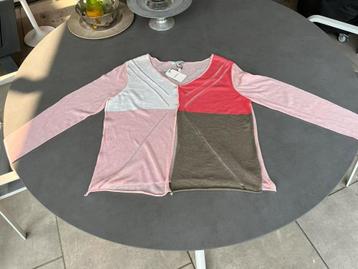 Roze/khaki/wit fijngebreid Sandwich vestje, mt XL beschikbaar voor biedingen