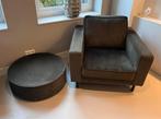 WOOOD Robin fauteuil met poef – groen fluweel, Ophalen, Zo goed als nieuw, Stof, 75 tot 100 cm
