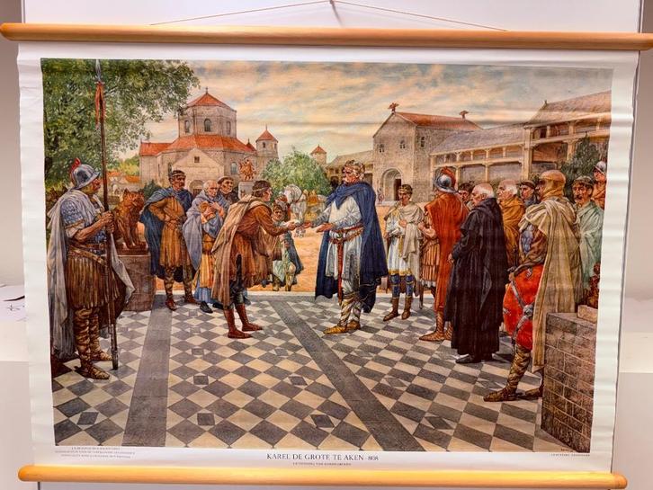 Historische schoolplaat Karel de Grote, Antiek en Kunst, Antiek | Schoolplaten, Geschiedenis, Ophalen of Verzenden