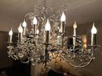 Kroonluchter met 16 lampen en geslepen kristallen, Huis en Inrichting, Ophalen of Verzenden, Gebruikt, Metaal, Klassiek