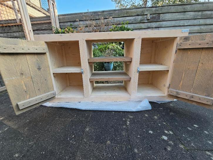 Steigerhouten tv kast, 140 cm breed, Huis en Inrichting, Kasten | Televisiemeubels, Gebruikt, Minder dan 100 cm, 100 tot 150 cm