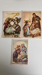Zalig Kerstfeest. 3 kaarten.Kribbe met kindje Jezus,lam, Gelopen, Verzenden