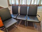 4 zwarte lederen Hulsta stoelen 2 met armleuningen., Huis en Inrichting, Stoelen, Ophalen, Zwart, Leer, Zo goed als nieuw