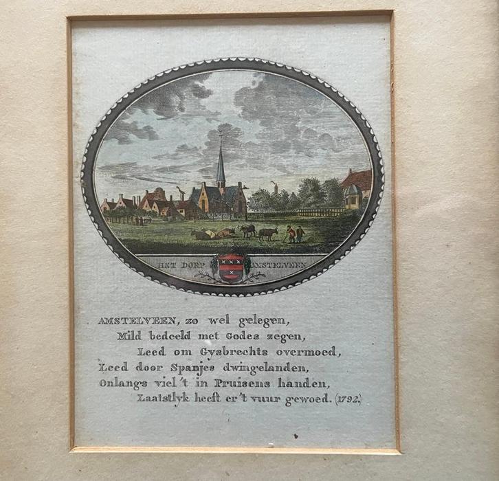 Antieke prent van Amstelveen, Antiek en Kunst, Kunst | Etsen en Gravures, Ophalen of Verzenden