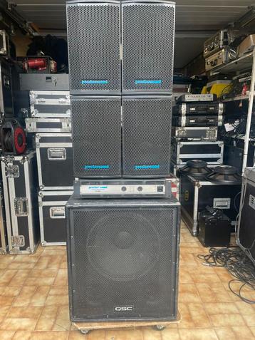 Qsc sub aktief/4 x peeckersound speakers+ peeckersound amp beschikbaar voor biedingen