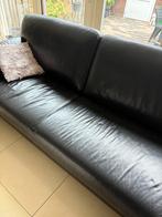 Zwarte leren hoekbank, Ophalen, 250 tot 300 cm, Gebruikt, Hoekbank