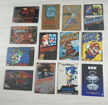 Metalen wandbordjes, games, Nintendo NES, SNES, Mario, Zelda beschikbaar voor biedingen