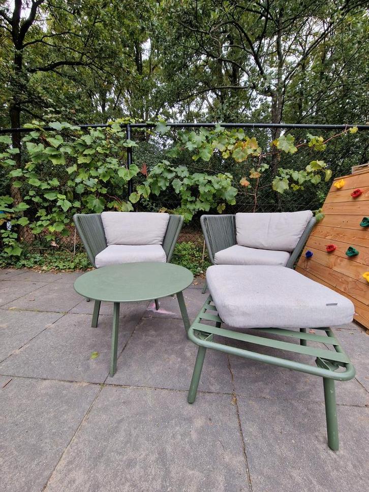 Mooie groene loungeset – Compleet en comfortabel, Tuin en Terras, Tuinsets en Loungesets, Gebruikt, Loungeset, Kunststof, 2 zitplaatsen