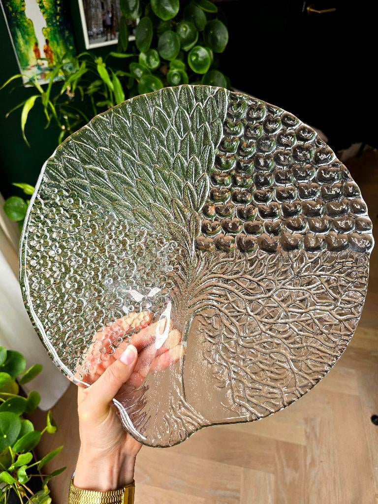 Fruitschaal met natuurreliëf, Schaal, Rond, Ophalen of Verzenden, Glas