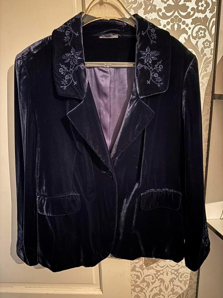 Fluwelen jasje dieppaars, Kleding | Dames, Jasjes, Kostuums en Pakken, Zo goed als nieuw, Maat 42/44 (L), Paars, Ophalen of Verzenden