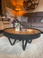 Industriële Rondhouten Salontafel – Uniek Design, Rond, Zo goed als nieuw, Metaal, Minder dan 50 cm