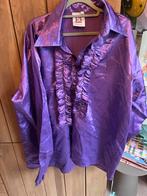Paars satijnen blouse carnaval  met ruches - Maat L, Ophalen of Verzenden, Nieuw, Paars, Halswijdte 41/42 (L)