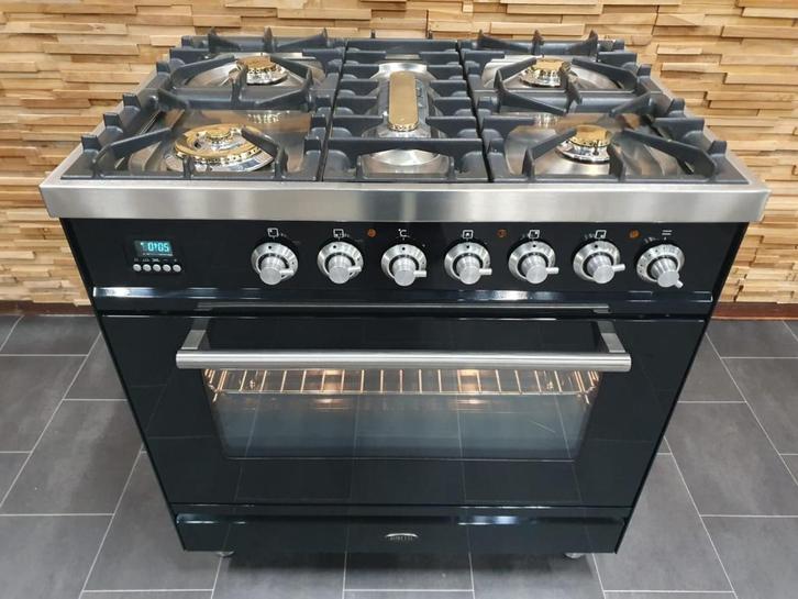 🔥Luxe Boretti Fornuis 80cm hoogglans zwart + rvs GASOVEN, Witgoed en Apparatuur, Fornuizen, Zo goed als nieuw, Vrijstaand, Gas