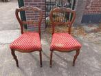 2 Biedermeier mahonie oorstoelen, rode gebloemde zitting., Antiek en Kunst, Antiek | Meubels | Stoelen en Banken, Ophalen
