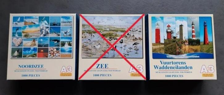 Kleinste legpuzzel ter wereld, thema Noordzee, Vuurtorens, Hobby en Vrije tijd, Denksport en Puzzels, Zo goed als nieuw, Legpuzzel