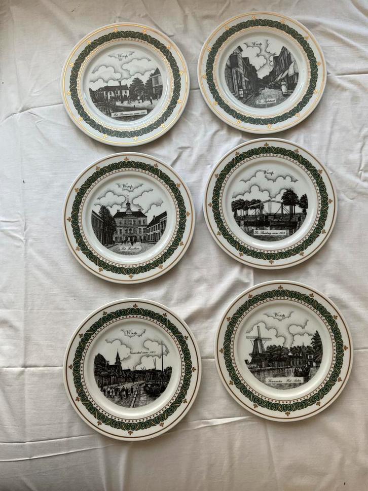 6 goudgerande sierborden van Gerard Swaenepoelborden, Weesp, Antiek en Kunst, Antiek | Porselein, Ophalen of Verzenden