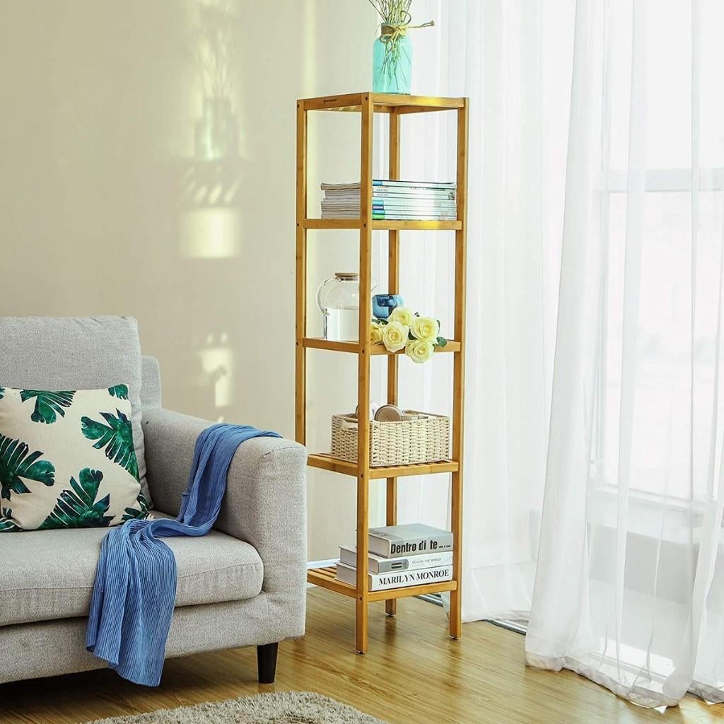 Badkamerrek met 5 verdiepingen van bamboe-33 x 33 x 146 cm, Huis en Inrichting, Badkamer | Badkamermeubels, (Half)hoge kast, Nieuw