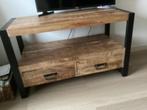 Tv meubel mangohout met staal + 2 lade’s, Huis en Inrichting, 100 tot 150 cm, Ophalen of Verzenden, Zo goed als nieuw, Metaal