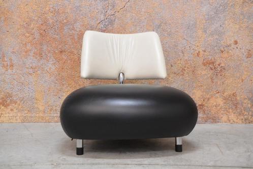 ZGAN! Leolux Pallone design fauteuil zwart en gebr wit leer, Huis en Inrichting, Fauteuils, Zo goed als nieuw, Leer, Metaal, 75 tot 100 cm