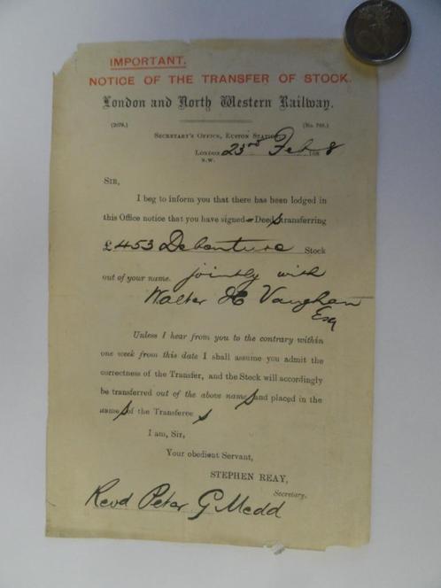 London and north western railway 23-2-1888 document, Verzamelen, Spoorwegen en Tramwegen, Gebruikt, Trein, Kaart of Prent, Ophalen
