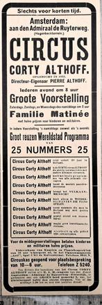 Circus 1915, advertentie Circus Corty Althoff in Amsterdam, Ophalen of Verzenden, Voor 1940, Gebruikt, Overige onderwerpen