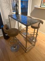 Marmeren bartafel met 3 vintage barkrukken, Huis en Inrichting, Ophalen, Zo goed als nieuw