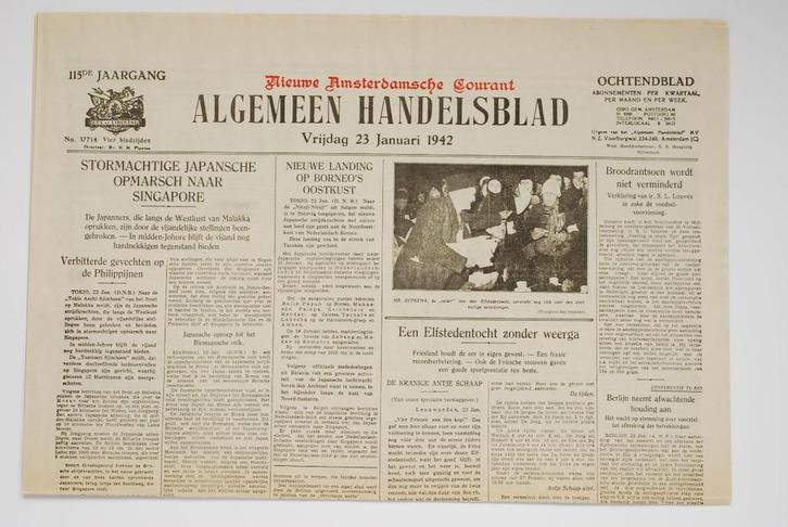 23 januari 1942 - Algemeen Handelsblad | Heruitgave 1994, Verzamelen, Militaria | Tweede Wereldoorlog, Boek of Tijdschrift, Nederland