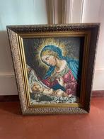 Vintage geborduurd schilderij Maria Jezus in sierlijke lijst, Antiek en Kunst, Kunst | Schilderijen | Klassiek, Ophalen of Verzenden