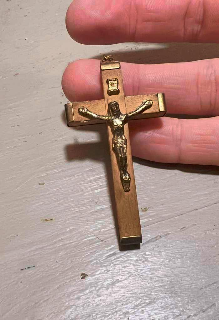 Vintage antiek oud kettinghanger kruis kruisiging rozenkrans, Sieraden, Tassen en Uiterlijk, Antieke sieraden, Hanger, Overige materialen