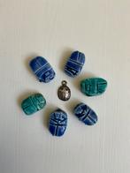 6 vintage Egyptische scarabee kralen + 1 zilveren hangertje, Ophalen of Verzenden, Gebruikt, Kraal