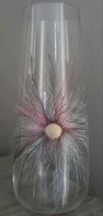 Grote vaas met handgeschilderde bloem, Huis en Inrichting, Woonaccessoires | Vazen, Ophalen, Overige kleuren, Nieuw, Glas