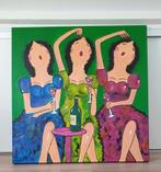 Vrolijk schilderij drie dames op mooi stevig doek, Ophalen
