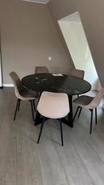 Marmeren designer eettafel met 5 beige stoelen, Huis en Inrichting, Complete eetkamers, Ophalen of Verzenden, Zo goed als nieuw