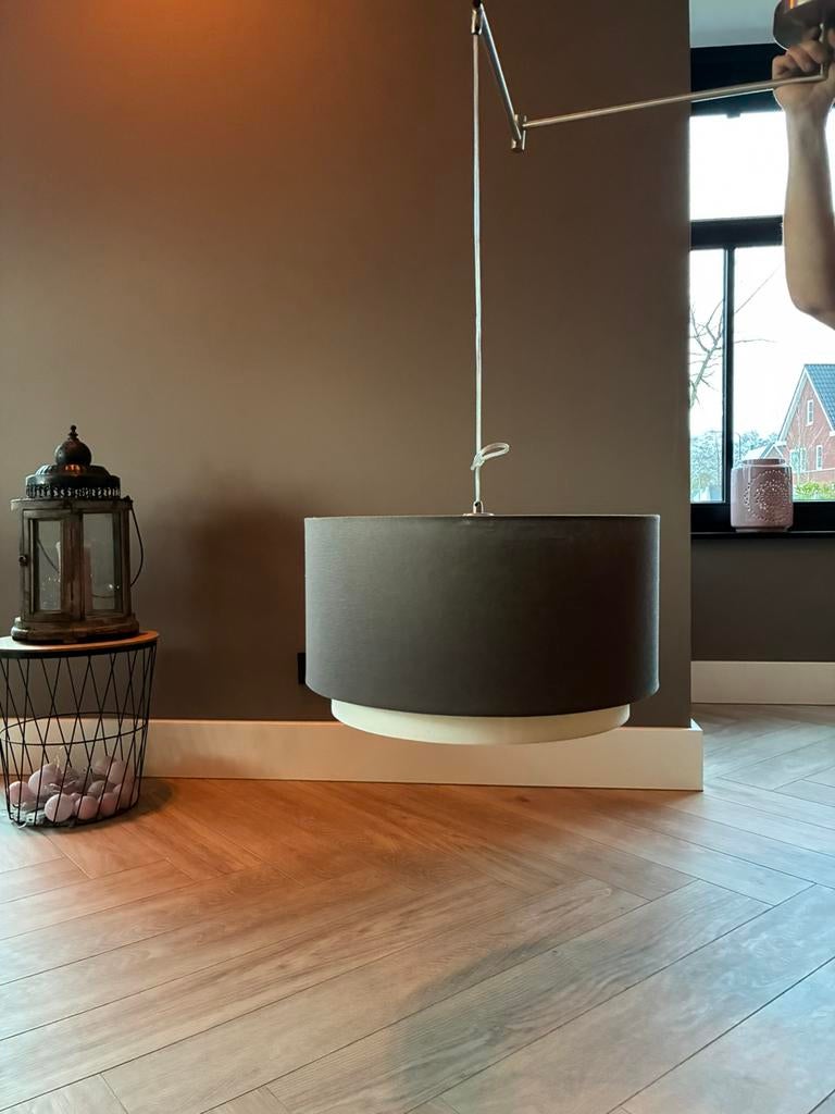 Hanglamp dubbele kap met knikarm, Ophalen of Verzenden, Gebruikt, Stof, Minder dan 50 cm