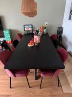 Grote eettafel 2x1 meter zwart eikenhout visgraat spinpoot, Ophalen, 100 tot 150 cm, Eikenhout, 200 cm of meer