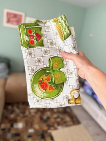 Stof keukenprint grijs geruit groen oranje retro vintage  beschikbaar voor biedingen