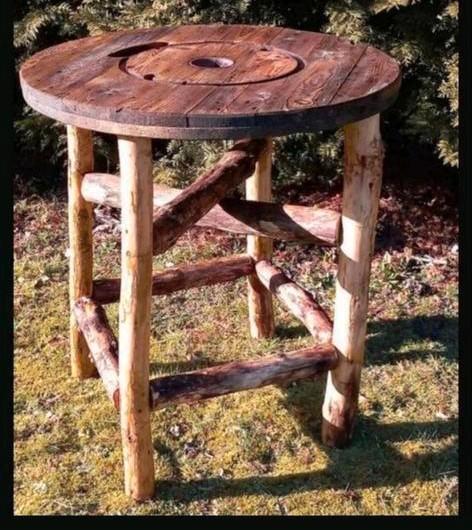 Unieke houten statafel, Huis en Inrichting, Tafels | Sidetables, Gebruikt, 50 tot 75 cm, 50 tot 100 cm, Rond, Overige houtsoorten