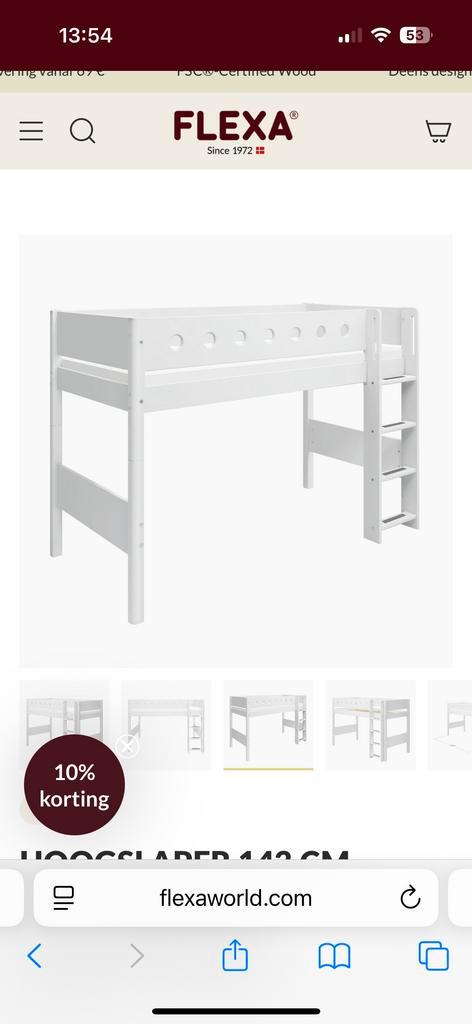 Flexa Hoogslaper 90x200 - Wit, Kinderen en Baby's, Kinderkamer | Stapelbedden en Hoogslapers, Zo goed als nieuw, Halfhoogslaper