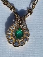 Gouden Collier Smaragd & Diamant, Sieraden, Tassen en Uiterlijk, Kettingen, Ophalen of Verzenden, Zo goed als nieuw, Goud, Goud