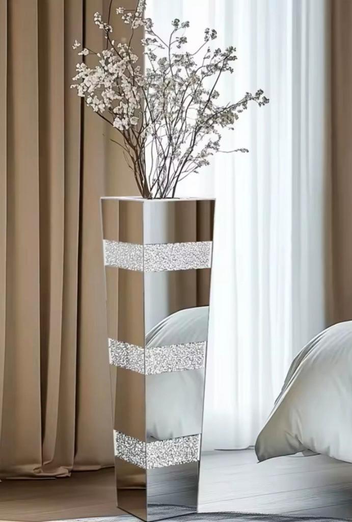 Spiegel Bloemenvaas met Kristallen - Nieuw!, Huis en Inrichting, Woonaccessoires | Vazen, Nieuw, Overige kleuren, 50 tot 75 cm