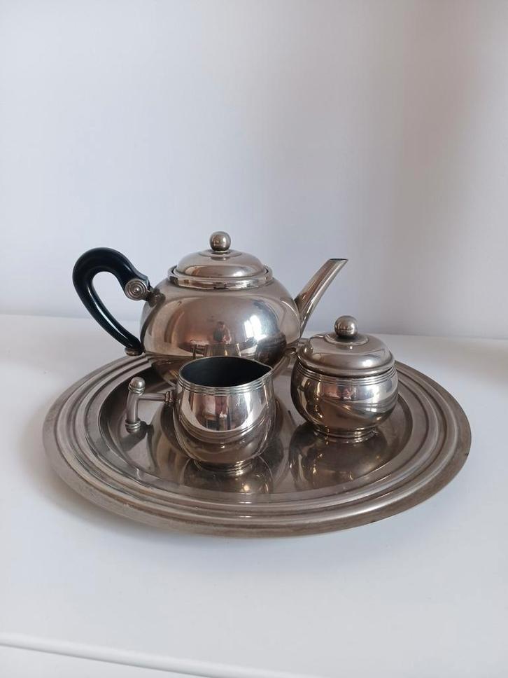 Art Deco verzilverde thee/koffieset met dienblaadje, Antiek en Kunst, Antiek | Woonaccessoires, Ophalen of Verzenden