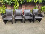 4 bruine leren eetkamerstoelen, Ophalen, Gebruikt, Bruin, Leer