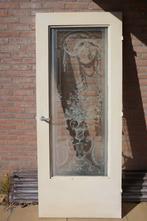 Antieke geetst glazen deur met bloemvaas, Ophalen, Gebruikt, 80 tot 100 cm, Binnendeur