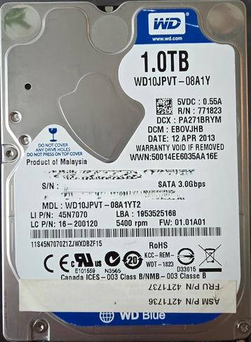 Western Digital, 1TB, 5.4K RPM, SATA 3 Gb/s Hard Drive beschikbaar voor biedingen